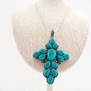 925 Sterling Silver Turquoise Cross Necklace Handmade Gemstone Womens Jewelry